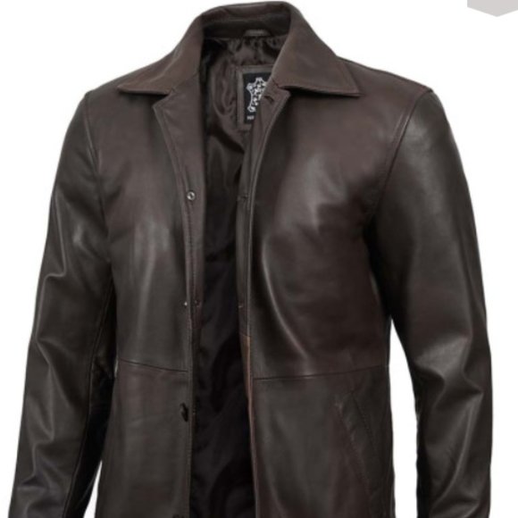 XXL Brown Leather Car Coat (NWT!!!) - Picture 1 of 3